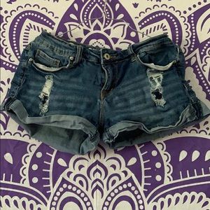 Dark wash ripped shorts